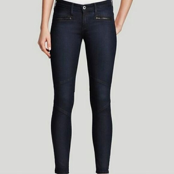 AG Adriano Goldschmied ‘The Moto Legging’ Zipper Dark Wash Skinny Jeans - Picture 1 of 9